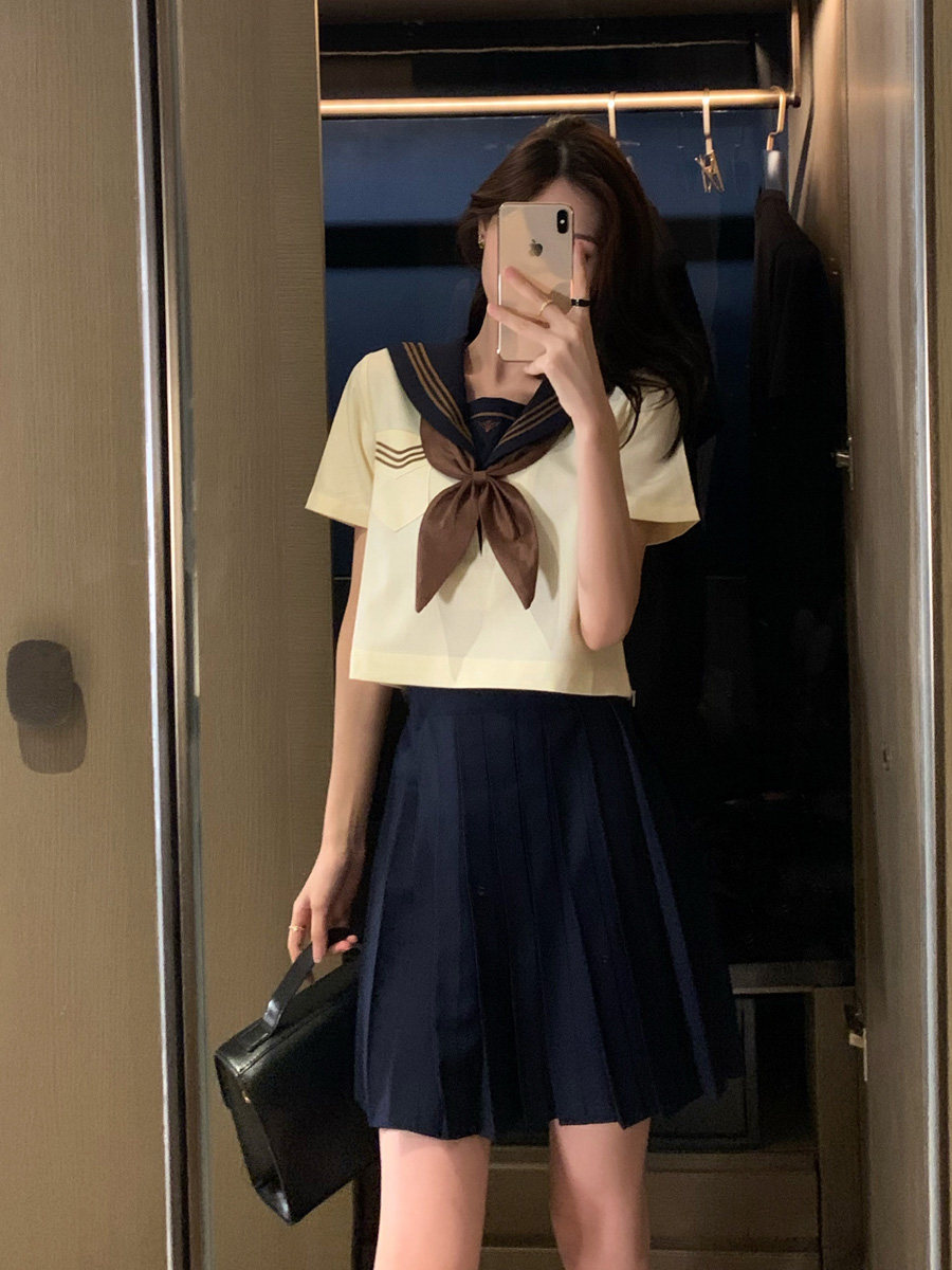 JK UNIFORM SKIRT GENUINE SUMMER SHORT-SLEEVED BASIC SUIT FULL SET JAPANESE COLLEGE FENG SHUI SUIT TWO-PIECE SET FOR WOMEN