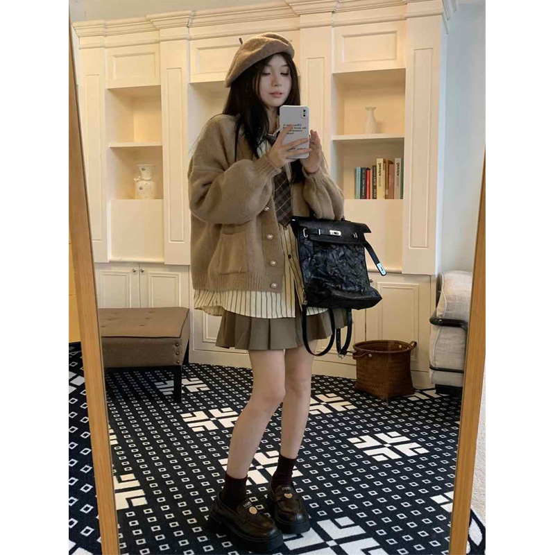 韩系氛围感宽松慵懒风jk制服套装裙女秋冬季ootd百褶裙穿搭一整套