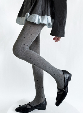 薄透才是YYDS秋冬复古波点提花连裤袜灰色系棉平板打底裤显瘦袜裤