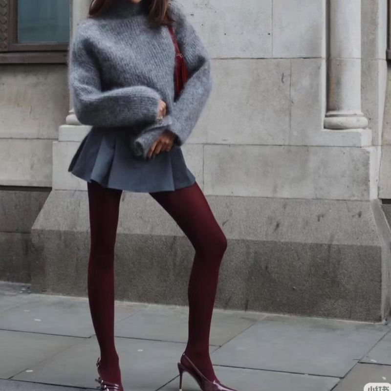 安哥拉红同款酒红色丝袜微压紧身