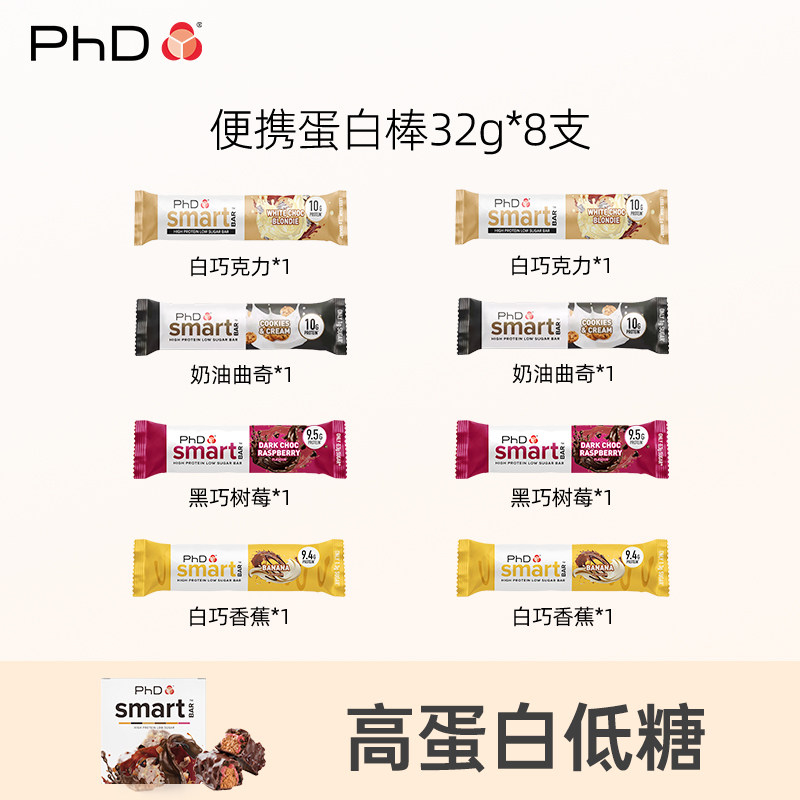 PhDmini夹心蛋白棒32g*8支解馋健身代餐脂零食减饼干可可乳清能量