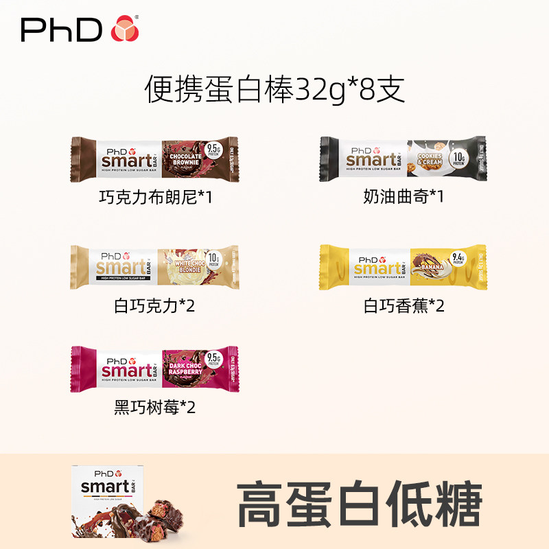 PhDmini夹心蛋白棒32g*8支解馋健身代餐脂零食减饼干可可乳清能量