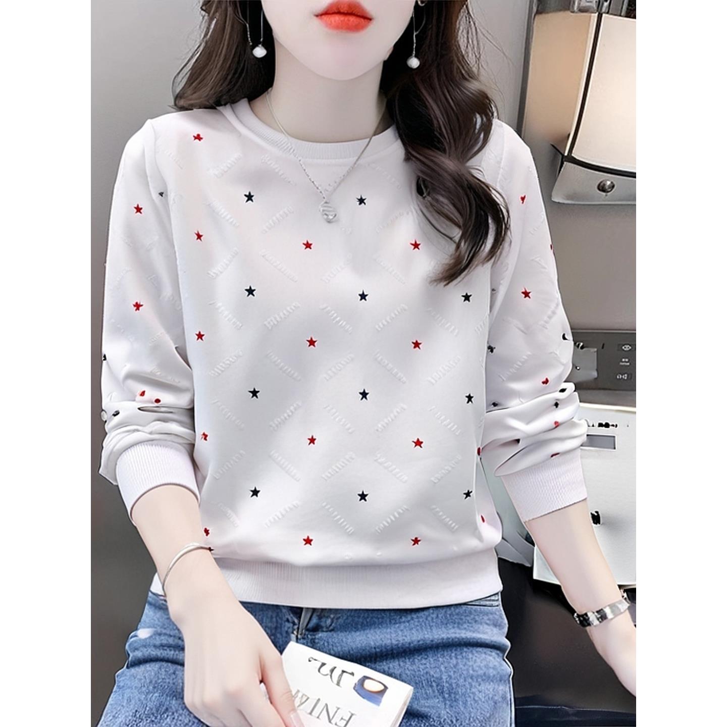 ROUMIKL百搭圆领卫衣女新款2025爆款时尚洋气外套女装印花秋季长