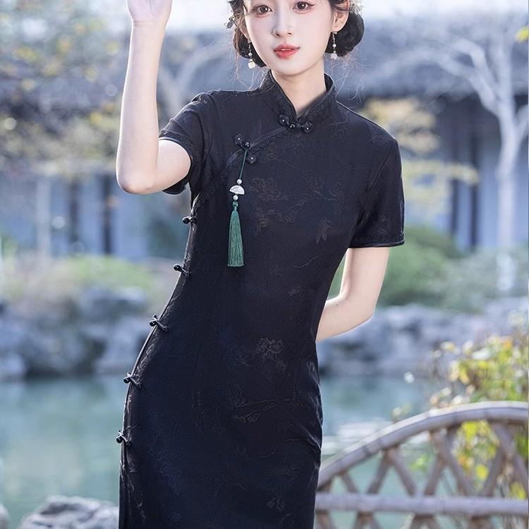 RIERA黑色旗袍2025绝美气质改良新中式显瘦日常可穿高端修身复古
