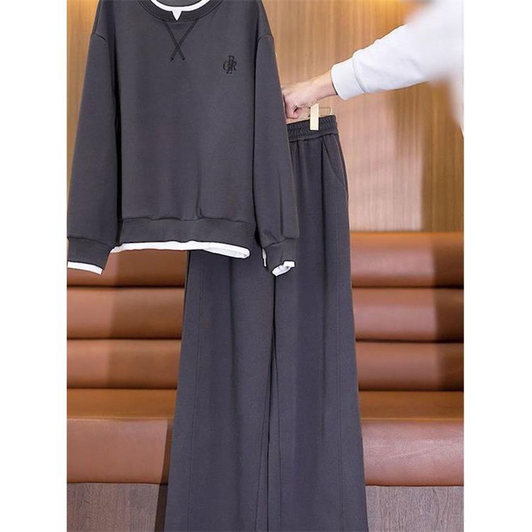 ROUMIKL时尚套装女2025新款大码春秋季洋气休闲运动假两件拼接卫