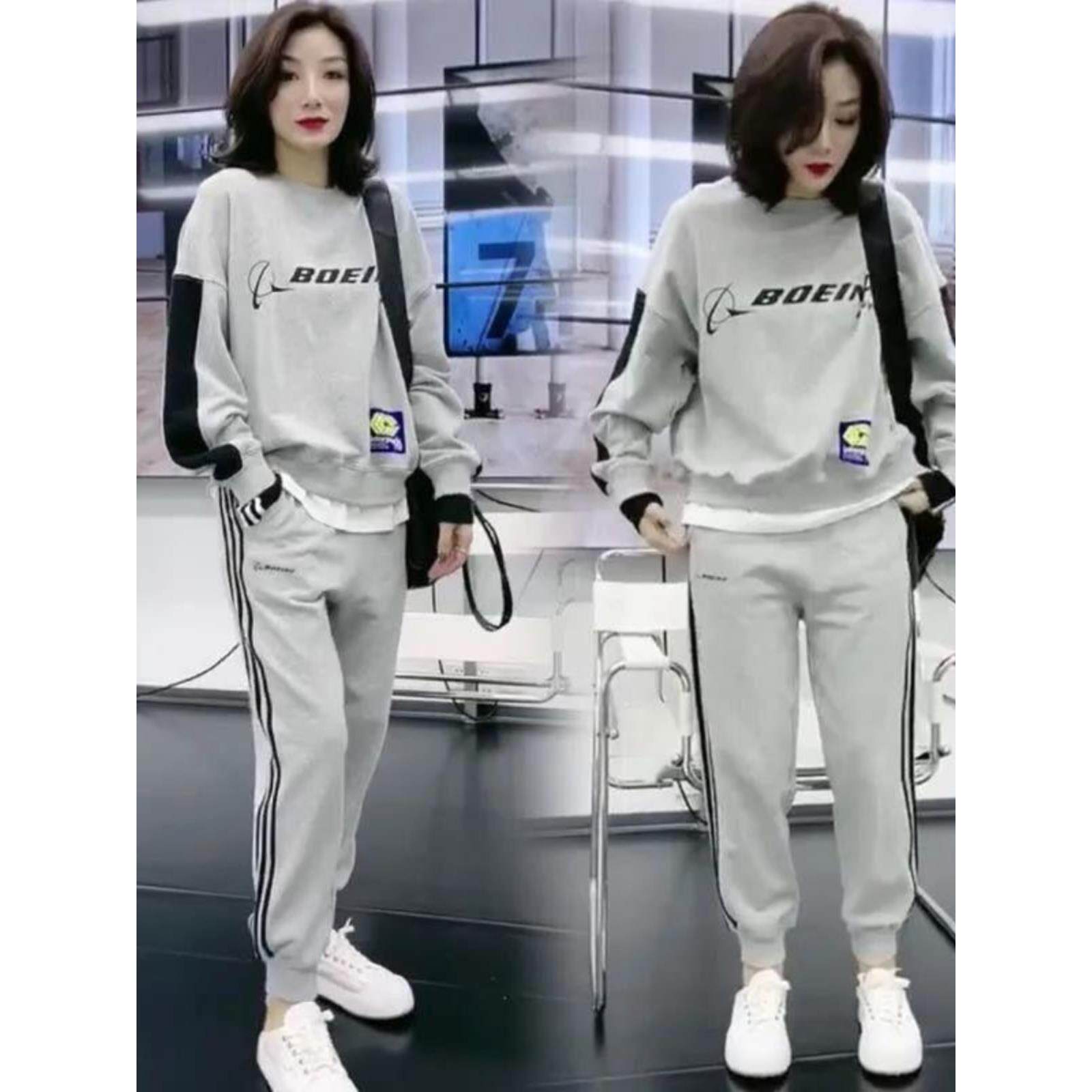 ROUMIKL纯春秋季新款时尚韩版休闲运动套装女圆领长袖假两件卫衣