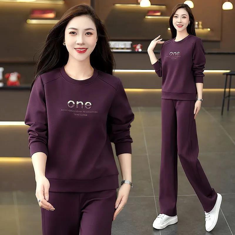 ROUMIKL时尚休闲套装女春秋季新款洋气减龄圆领卫衣女直筒裤运动