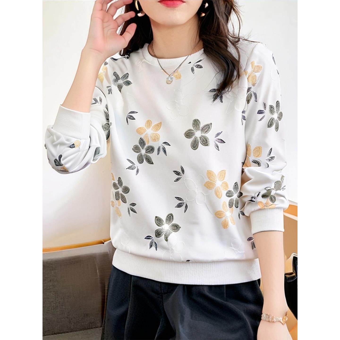 ROUMIKL秋季长袖宽松白色卫衣女时尚百搭外套女装2025新款设计感