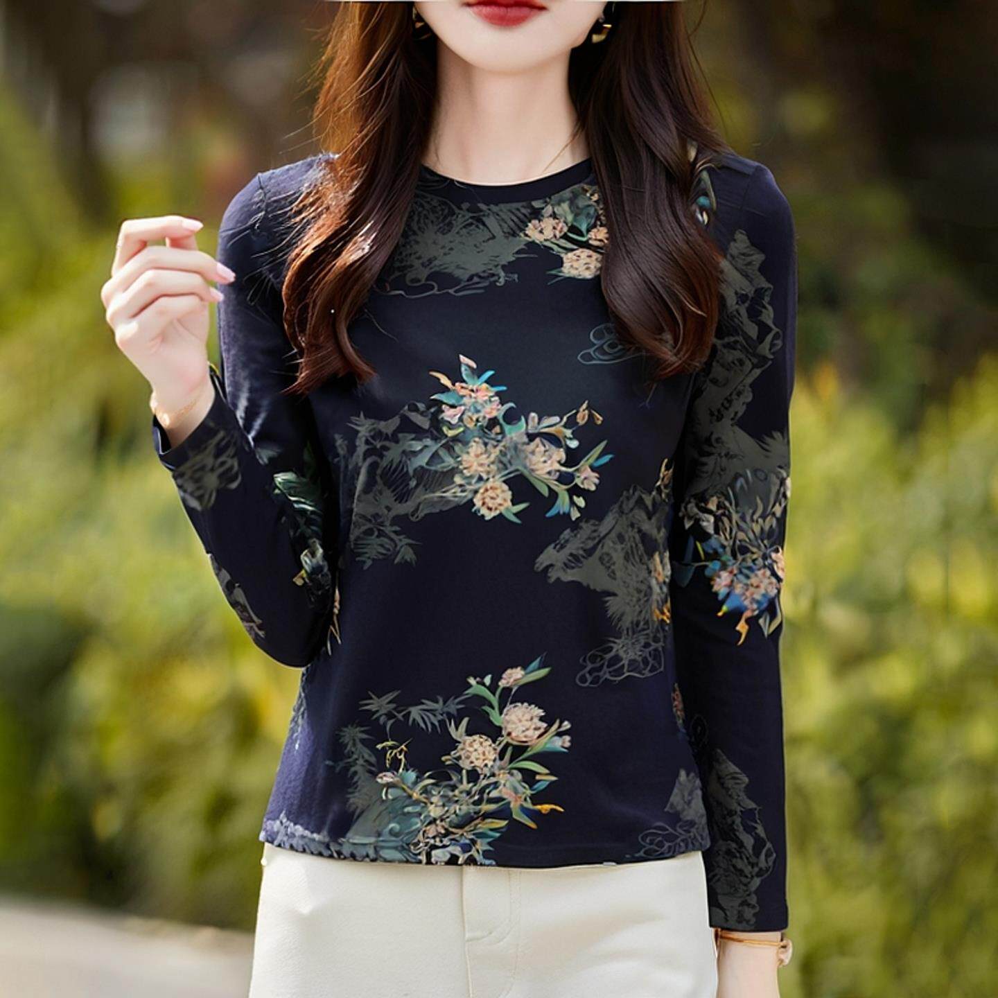 ROUMIKL专柜奢侈品牌女装长袖t恤女款修身打底衫2025新款秋季时尚