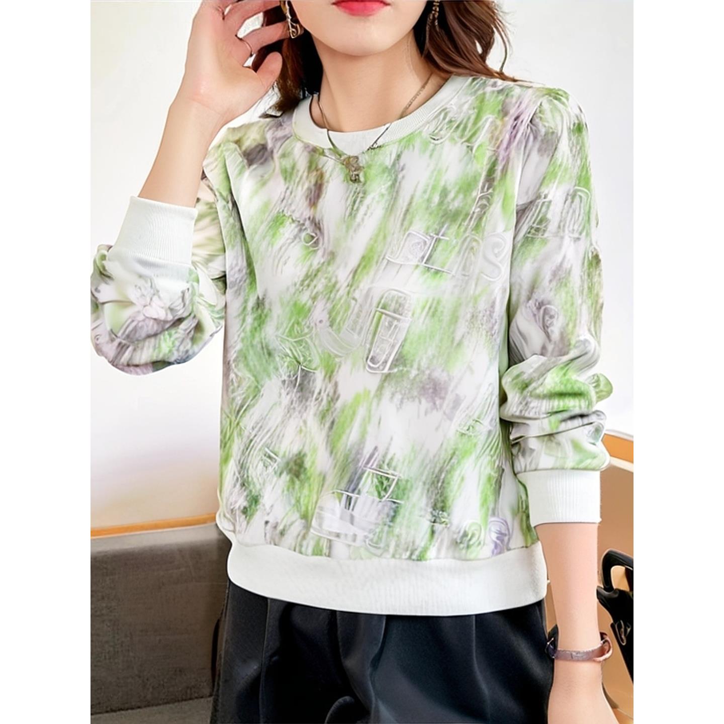 ROUMIKL宽松百搭长袖卫衣女2025秋季设计感小众圆领外套女装减龄