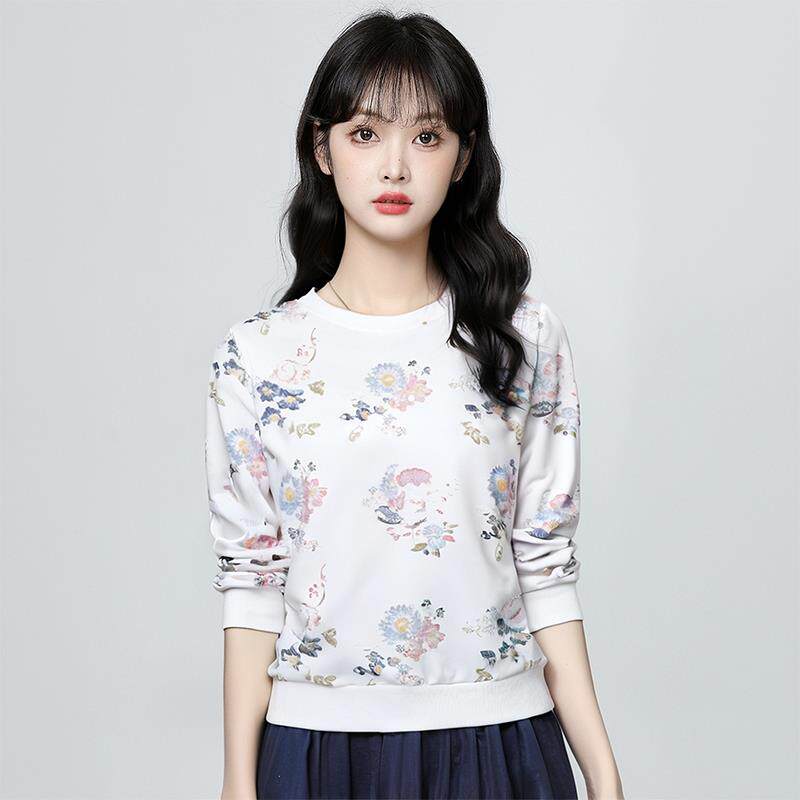 ROUMIKL圆领长袖t恤女2025新款外穿秋季洋气上衣服宽松时尚百搭卫