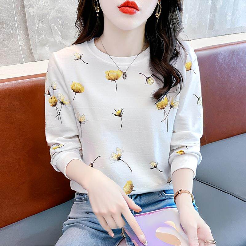 ROUMIKL圆领长袖t恤女2025新款宽松秋衣外穿设计感时尚百搭秋季上