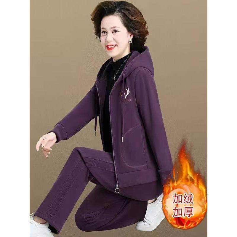 ROUMIKL中年妈妈冬装外套春秋中老年运动套装女秋冬加绒加厚时尚