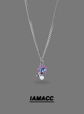 饰品日韩紫色花朵项链吊坠锁骨链