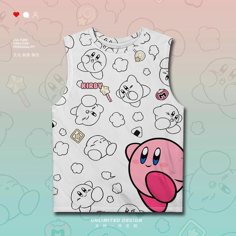 星之卡比kirby可爱儿童背心卡通线条速干透气男童无袖t恤坎肩上衣