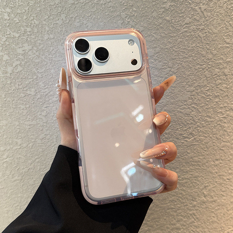 撞色果冻粉适用苹果17promax手机壳新款iPhone16pro全包边框简约15plus气囊防摔14pm创意13pro高级感情侣软壳