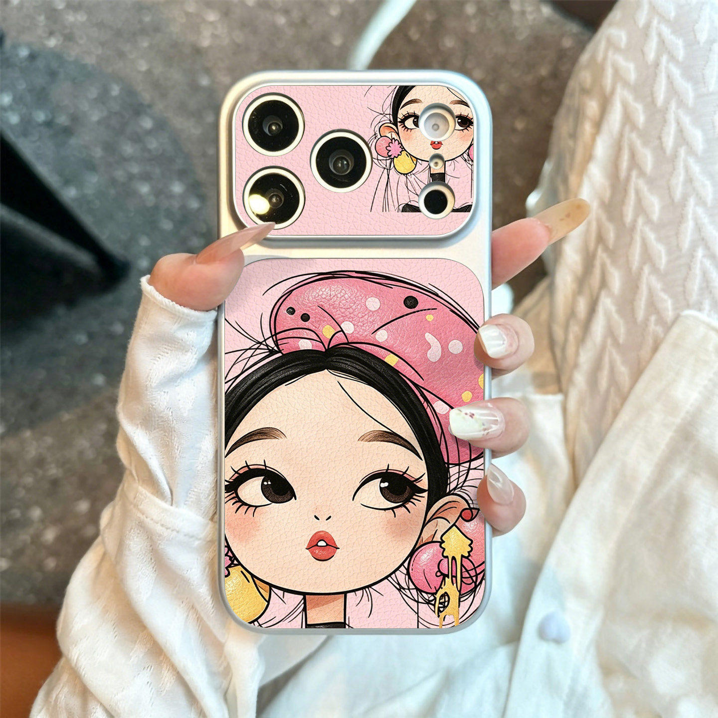 粉色帽子女孩适用苹果17promax手机壳新款小羊皮大视窗iphone16pro高级感可爱15pm全包14plus创意13p网红女潮
