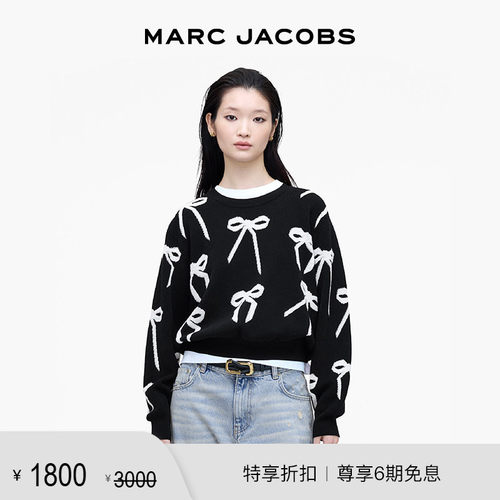 【季末折扣】MARC JACOBS/莫杰 MJ 黑色蝴蝶结设计圆领长袖毛衣