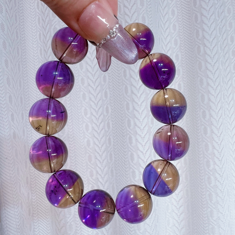 紫黄晶聚宝盆手链半盆串双色共生