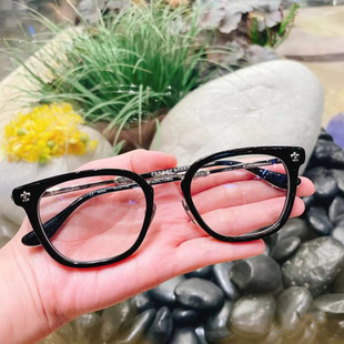 复古925银手工近视眼镜框板材纯钛方形近视镜架男女潮流黑框眼镜