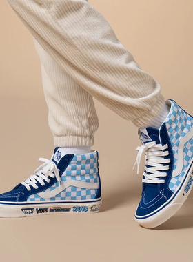 Vans范斯官方 SK8-Hi克莱因蓝棋盘格安纳海姆风板鞋VN0A5KRIA5I