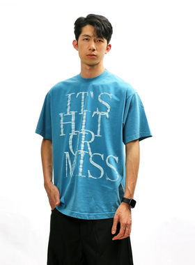 芸感Cloud Project美式复古湖蓝色短袖T恤小众设计标语印花上衣潮