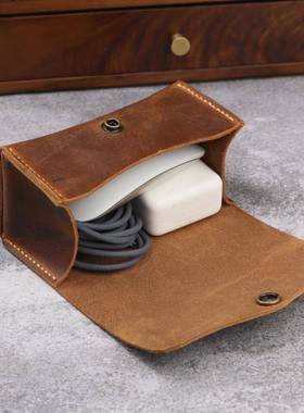手工真皮头层牛皮复古笔记本数码配件鼠标电源线收纳包V01-LCMM