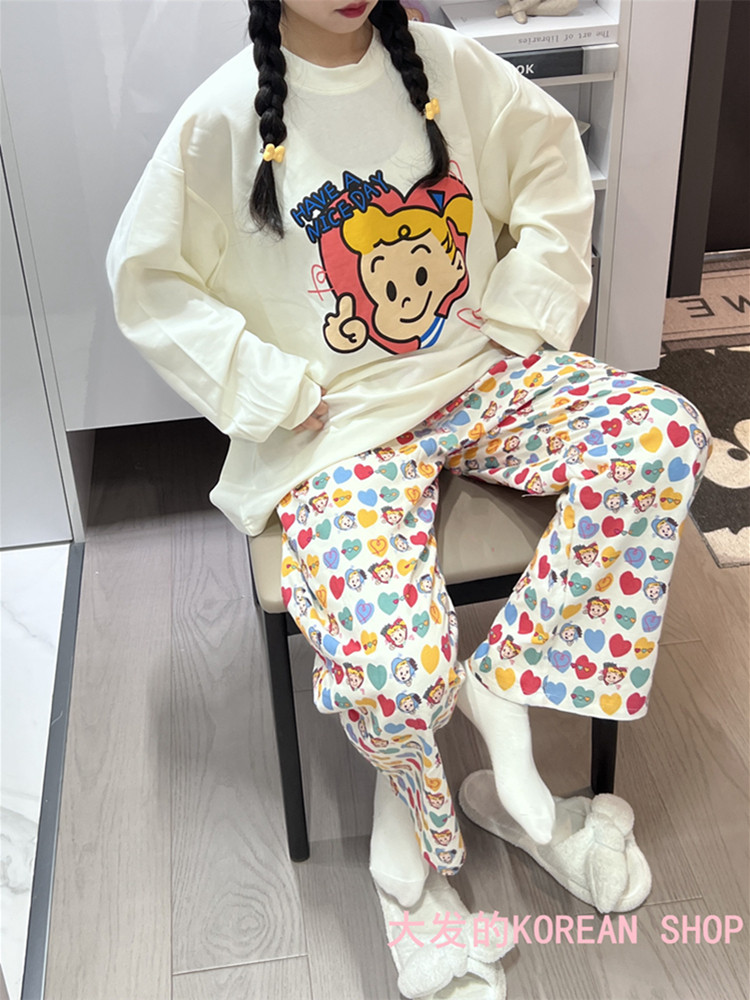 春秋季新款可爱睡衣女长袖长裤宽松套头可外穿卡通可爱学生家居服