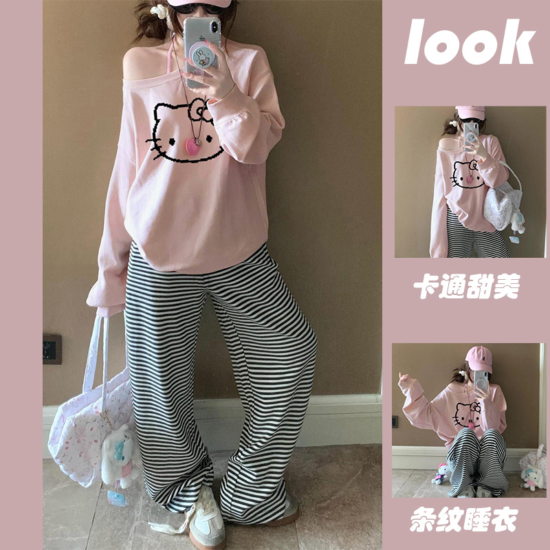 韩国ins风德绒睡衣女春秋长袖长裤卡通可爱外穿家居服套装两件套