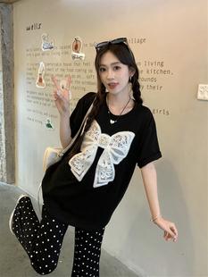 甜美女士夏天宽松家居服套装 纯棉睡衣女款 纯棉韩版 短袖 可外穿 长裤