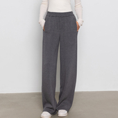 高松紧腰女大码 松弛慵懒感随性冬日格雷系灰羊毛卫裤 弯刀阔腿长裤