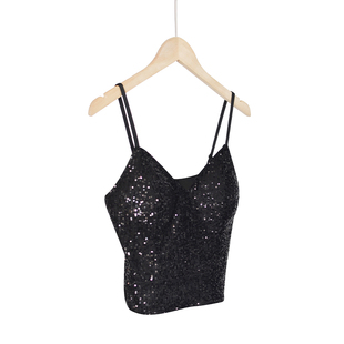 意大利单 带胸垫 亮片吊带背心女内搭文胸重工亮闪闪性感辣妹上衣
