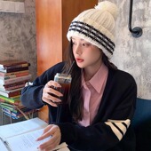 Classy key新加坡设计师联名款 休闲毛线帽保暖针织帽女毛球滑雪帽