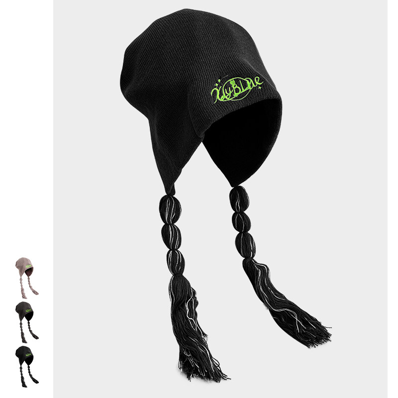 Classy key新加坡设计师联名款复古小众潮辫子针织冷帽护耳