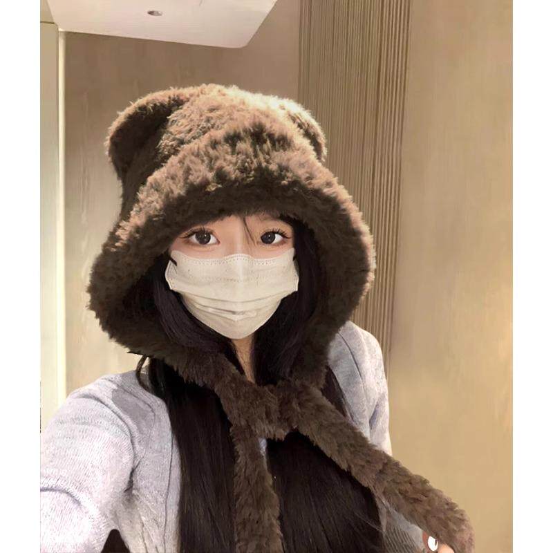 Classy key新加坡设计师联名款小熊耳朵毛毛帽子女秋冬保暖护耳帽