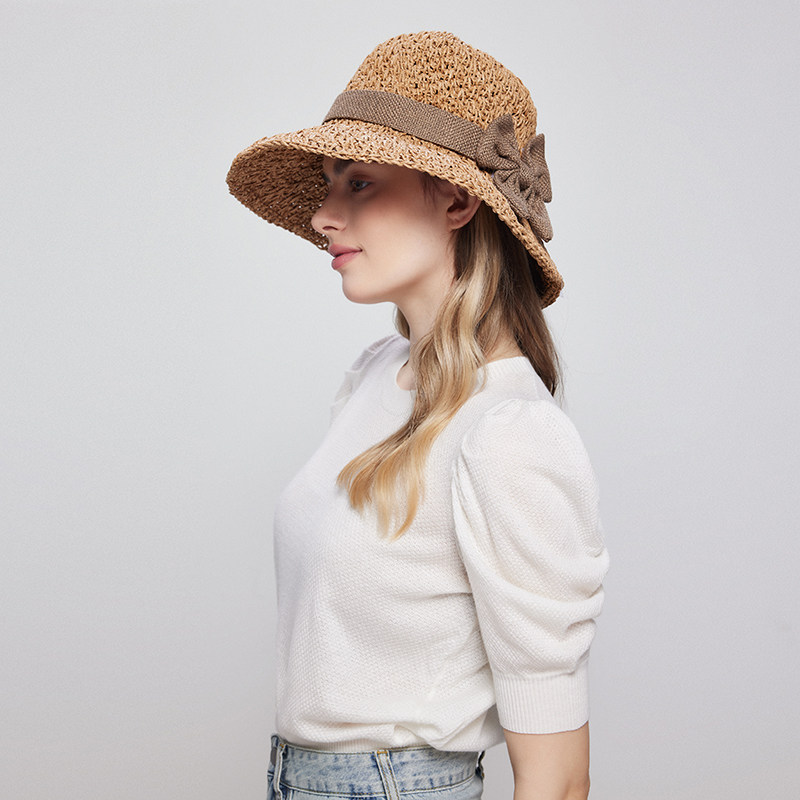 Classy key新加坡设计师联名款渔夫帽蝴蝶结帽子女夏手工编