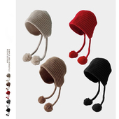 Classy key新加坡设计师联名款 针织毛线帽毛球吊坠冷帽保暖护耳帽