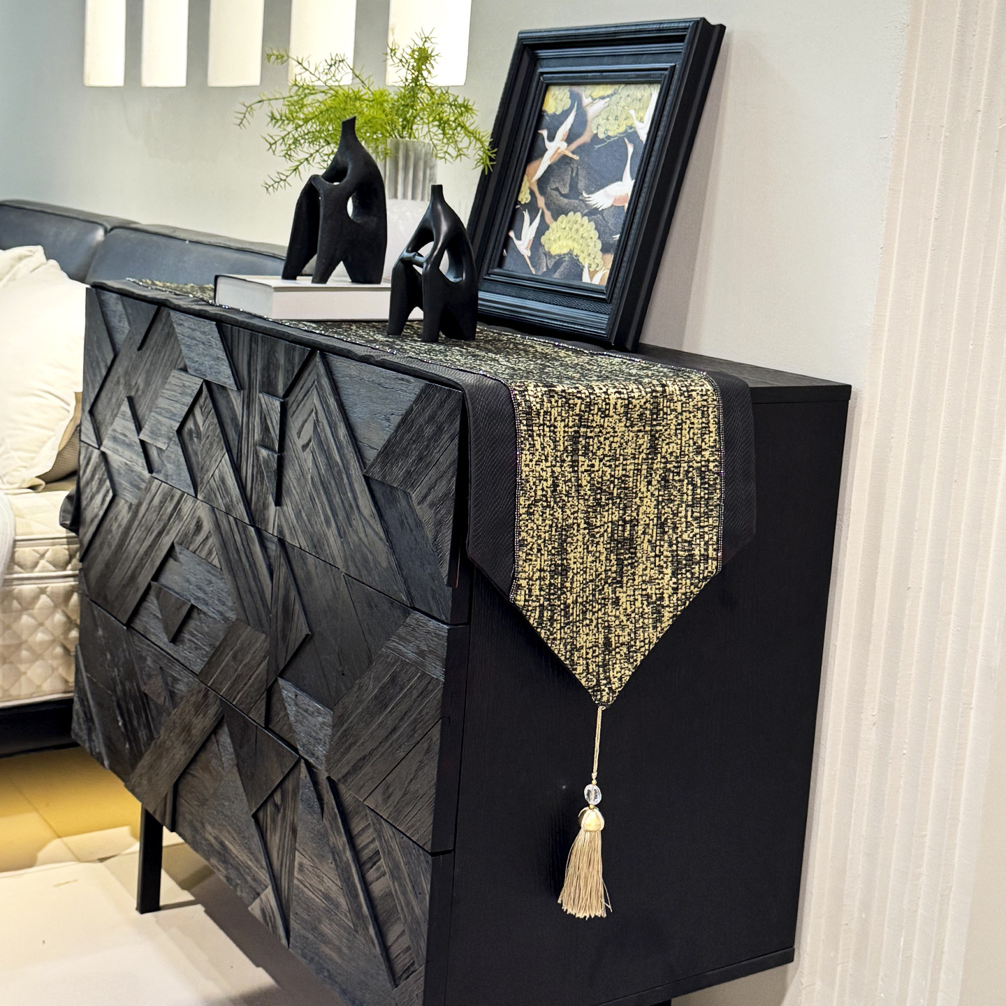 意式极简桌旗美式高级感电视柜盖布轻奢高端茶几桌布长条 黑金,居家布艺,桌旗,淘宝优惠券,粉丝福利购,淘宝优惠卷