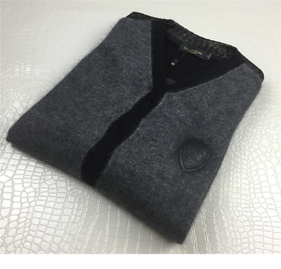 Brloote/巴鲁特貂绒毛衫编织潮牌加厚毛衣男士绵羊皮拼接冬保暖潮