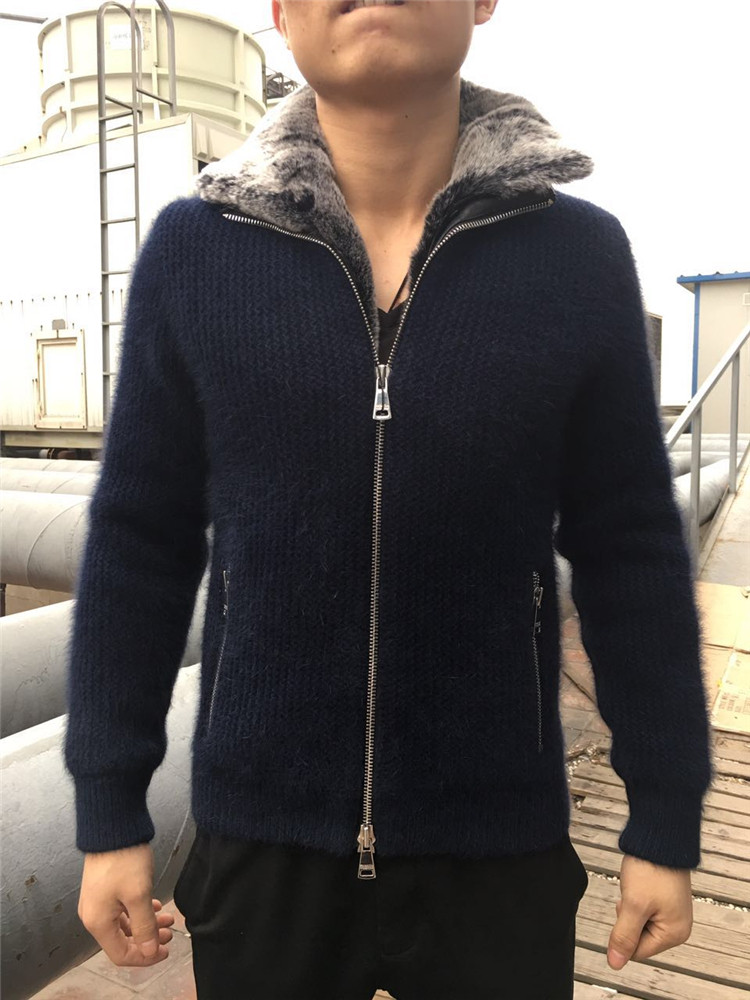巴鲁特貂绒外套男士冬装加厚翻领针织獭兔毛领绵羊皮拼接极度保暖