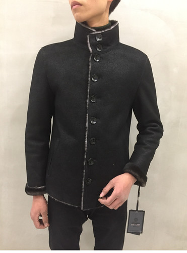 Brloote/巴鲁特孤品 简约黑色男士羊羔毛 皮毛一体皮草真皮皮衣潮