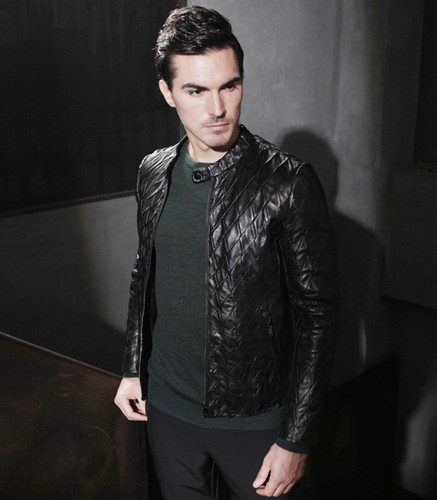 Brloote巴鲁特 真皮皮衣男士羊皮夹克短款编制工艺翻领青年外套秋