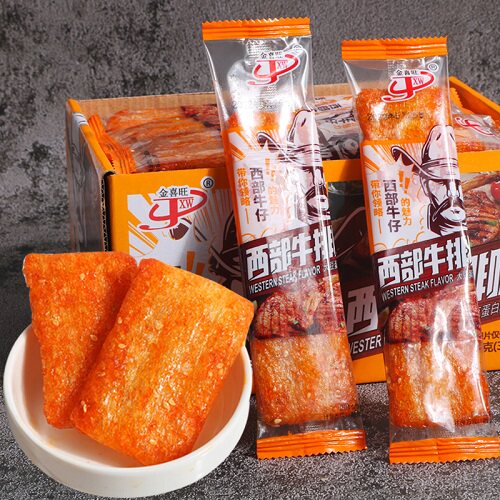 30包盒装金喜旺西部牛排大豆素肉怀旧零食小吃小零食辣条肥牛-y