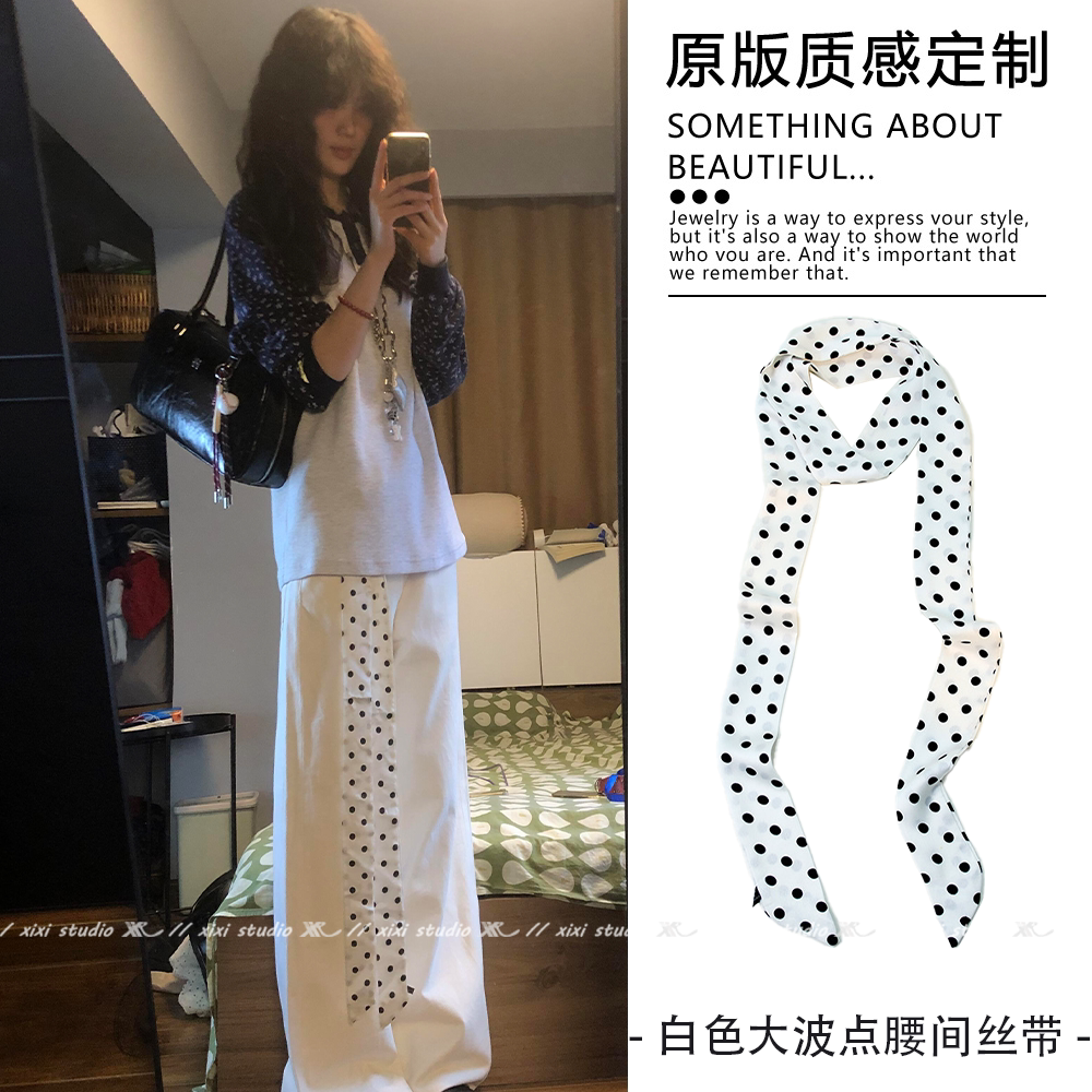 连衣裙飘带丝巾围巾波点小清新图片