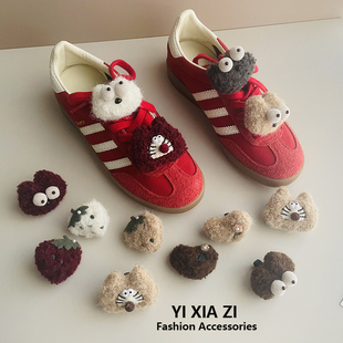 可爱卡通鞋扣毛绒动物大眼睛德训鞋鞋带扣装饰配件趣味鞋花可拆卸