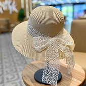 日系蕾丝蝴蝶结草帽装 饰带度假休闲太阳帽上装 饰配件遮阳帽长条带