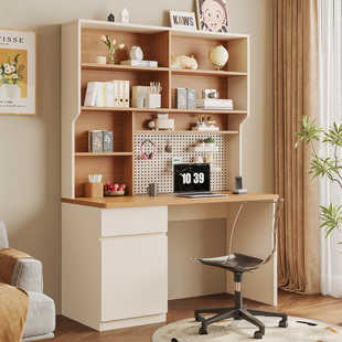 实用木书桌书柜组合家用卧室洞洞板电脑桌现代简约学生学习写字桌