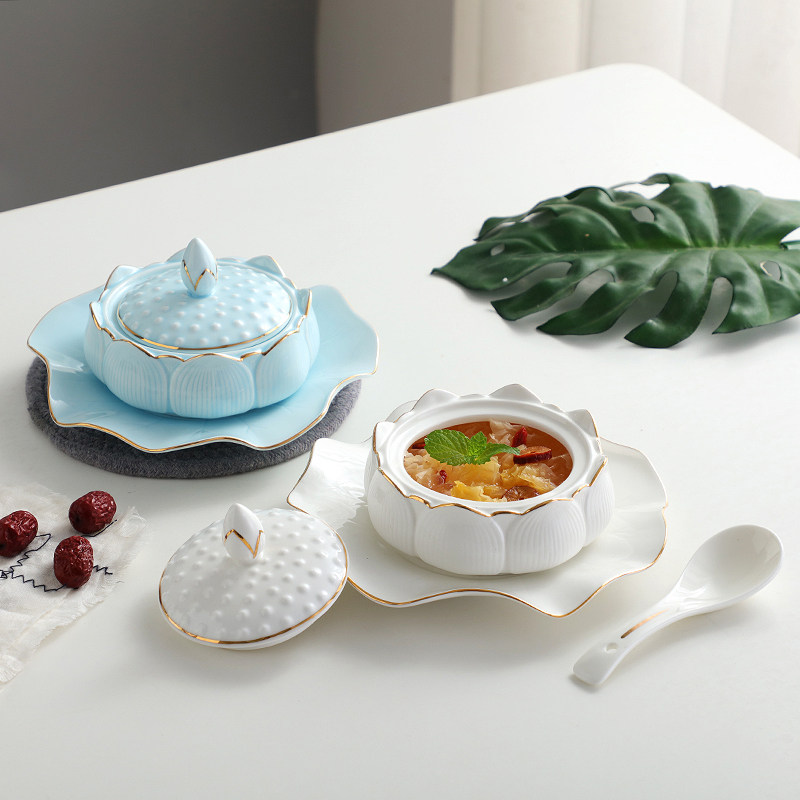 俊骨酒店金边中式莲花炖盅燕窝陶瓷蒸蛋羹盅鱼翅盅汤盅汤碗甜品碗
