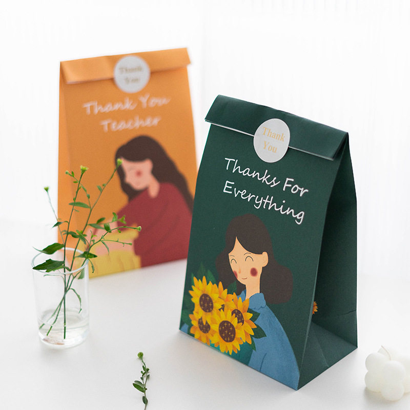 袋送封口贴礼物包装袋节日祝福礼物袋原创现代感手绘插画图案桃花酥