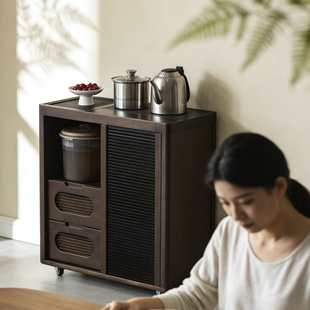 乌金木实木移动茶台小茶桌中式茶水柜带轮茶几功夫茶具收纳一体